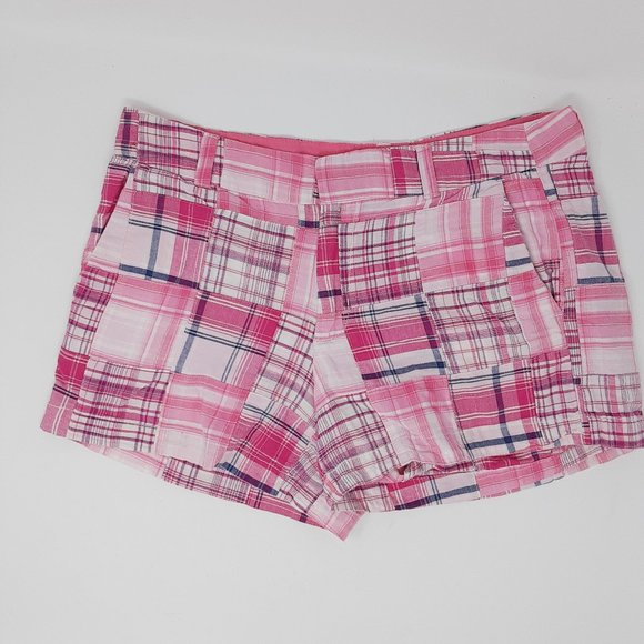 British Khaki Pants - Womens Pink Plaid Madras Shortie 4 festival shorts